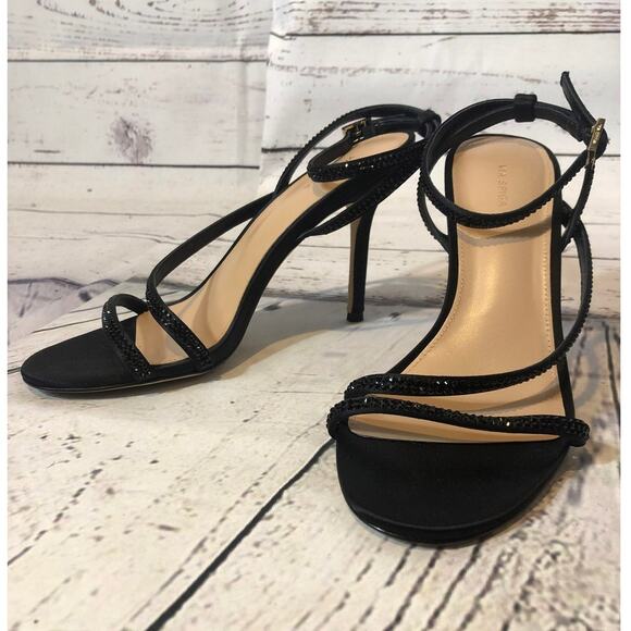 VIA SPIGA Pavlina Strappy Sandal in black satin 3.75" heel size 7 - Picture 3 of 12